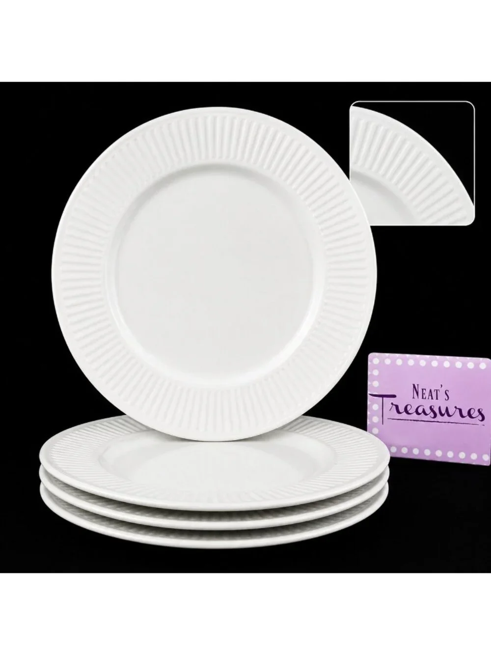 Johnson Brothers ATHENA White Ribbed Smooth England Ironstone Dinner Plate Set 4